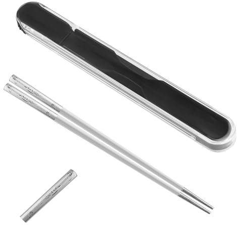 1 paio di bacchette in acciaio inox, riutilizzabili in metallo, bacchette in acciaio inox, con astuccio, incisione laser, per scuola, casa, ufficio e attività all'aperto