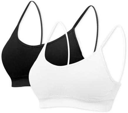 mtuihfo 2Pack Padded Bralettes for Women Non Wired Sports Sleep Bra Seamless Yoga Bra with Single Strap Removable Pads for Women Girls