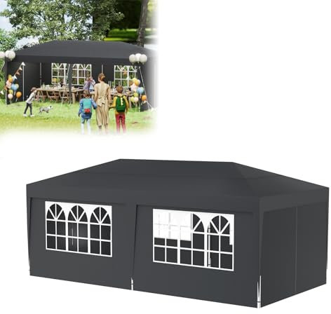 LZQ Gazebo pieghevole 3 x 6 con 6 pareti laterali, tenda pieghevole impermeabile, gazebo per esterni con protezione UV, regolabile in altezza, con custodia per riporre oggetti e accessori da pavimento