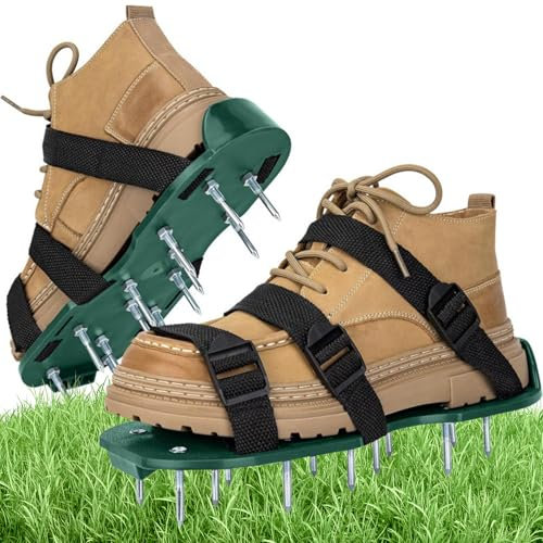 SENLINLIN Rasenbelüfter-Schuhe mit verstellbarem Riemen, robuste Spiked-Belüftungssandalen, Schuhe, Grasbelüftungsschuhe, Bodenbelüfter-Werkzeug für Rasen, Hof, Terrasse, Garten, Gras, Einheitsgröße