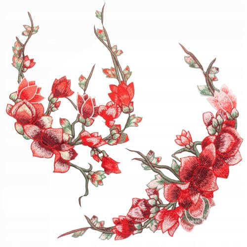 Große Rosen Aufnäher – Blumen Stickerei Patch zum Aufbügeln oder Aufnähen – Dekorativer Applikation Patch für Jacken, Jeans, Taschen & Kleidung (Set Große Rosen)