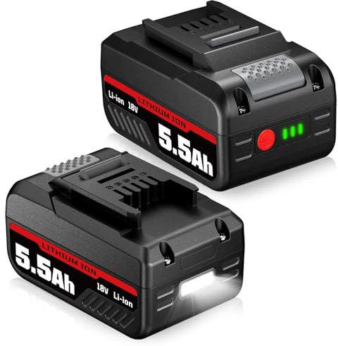 2 Stück 18V 5,5Ah Li-ion Akku HSL1810 Kompatibel mit 18V Elektrowerkzeug mit LED-Akku-Ladezustandsanzeige, kein Original