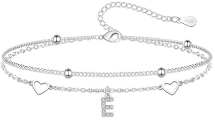 Hcvone Dainty Silver Double Layer Letter Bracelets for Women Girls, Heart A-Z S925 Silver Initial Bracelet Jewellery For Girlfriends Mum Daughter Sister Birthday Gifts
