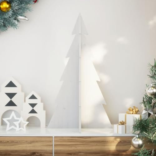 Árbol de Navidad de madera para decoración, color blanco, 80 cm, madera maciza de pino