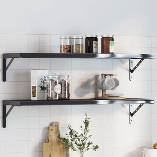 QUAHEAS Regalträger 4 Stück, 30x2,5x15,5 cm, Schwarz Edelstahl, Wandregal Halterungen für schwebende Regale, Schwerlast Konsolen für Garage, Küche