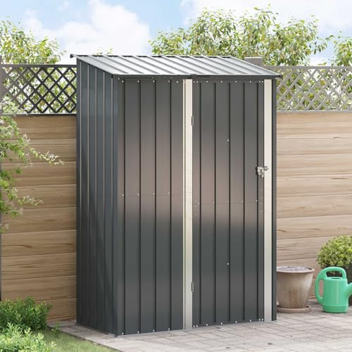 IKAYAA Cobertizo de Jardín Exterior 140,5 x 74 x 200 cm Caseta de Jardín Exterior Metálica Armario Exterior para Almacenamiento de Herramientas para Patio Terraza Antracita