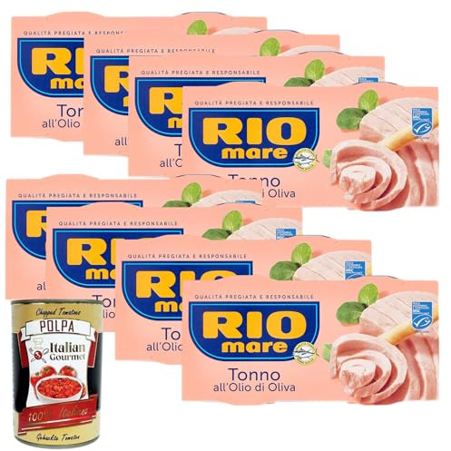 Italian Gourmet Rio Mare Thunfisch in Olivenöl, 2x160g Dosen, 8er Pack, Qualität Pinne Gialle, + Italian Gourmet polpa 400g
