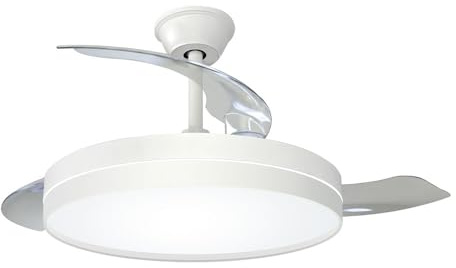 EDM Ventilador de Techo Blanco con Luz 3CCT, Motor DC 36W, 3 Aspas Transparentes Retráctiles, Mando a Distancia, Ø107 cm