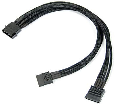 Shakmods Cable divisor Molex macho a 2 conectores SATA, 30 cm, color negro
