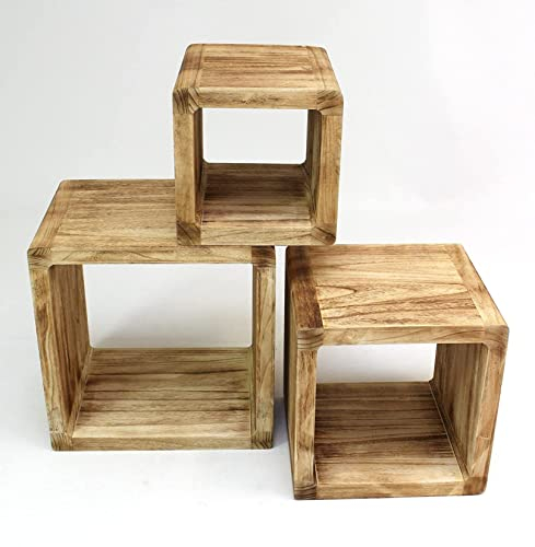 3 Regale Geflammt, Würfelregale aus 3 cm starkem Holz, Regalset, Cubes