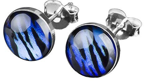 viva-adorno 1 Paar Damen Ohrstecker Ohrringe rund Edelstahl Schwarz Zebra Tiger Streifen Z210, blau