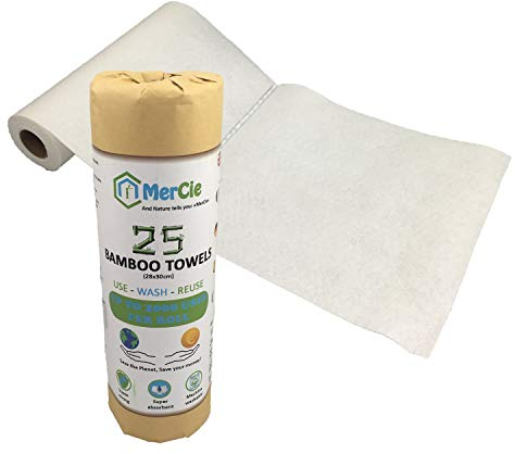 Essuie-tout lavable en bambou | 25 feuilles 28x30cm réutilisables | Lavable en machine, super absorbant, super résistant | Emballage sans plastique. Produit 100% écologique. Zéro déchet.