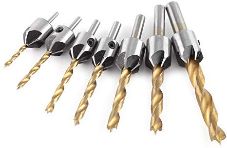 Avellanador Recubierta de Titanio, Carpintería Herramientas Aburridas Escariador de Carpintería con Llave Hexagonal para Madera Plástica Madera Bricolaje 3MM - 10MM(7pcs,3-10mm)
