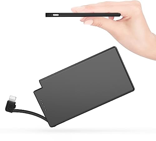 TNTOR Batterie Externe 5000mAh, Ultra Fine de 6 mm, avec Câble pour iphone, Compacte et Légère, Chargeur Externe de Secours Portable pour iphone