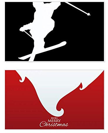 Sport Skibrett schwarz Ski Silhouette Urlaub Merry Christmas Karte Weihnachten Vintage Nachricht