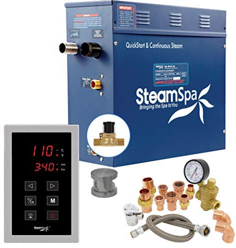 Steam Shower Generator Kit System | Brushed Nickel Steam Shower Head + Self Drain Combo | Enclosure Steamer Sauna Spa Stall Package | Touch Screen Control Panel | 7.5 KW Premium 240V | PRT750BN-A