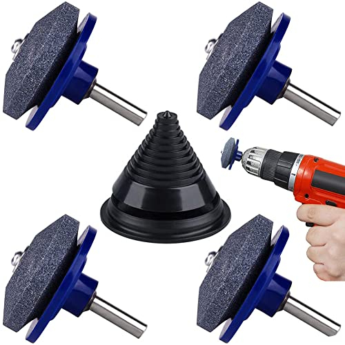 BESLIME Rasenmäher Messerschärfer für Bohrmaschine Handbohrer 4 Stück mit 1 Schleifgerät für Garten, Hof, Küche, Blau