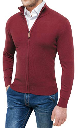 Evoga Maglione Pullover Uomo Invernale Casual Golf Cardigan con Cerniera (S, Bordeaux)