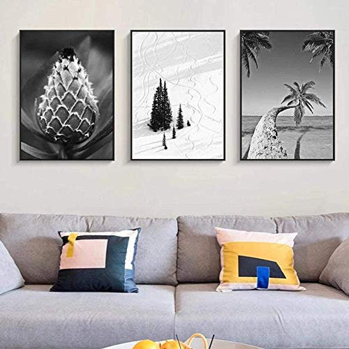 WKITCHENMAT Impressions pour murs 3 pièces sans cadre noir et blanc noix de coco, palmiers, neige Poster Impression sur toile Art mural,50 * 70CM*3PCS