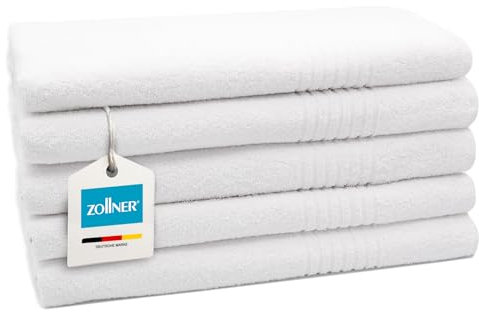 ZOLLNER 5 teli sauna, asciugamani grandi 70x180 cm, bianco - con gancetto - lavabili a 95°C - cotone - qualità d'albergo
