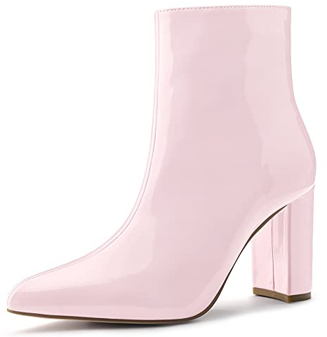 Allegra K Women's Chunky Heel Pointed Toe Zipper Ankle Boots