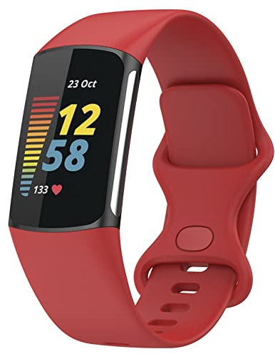 TopPerfekt Armbänder Kompatibel mit Fitbit Charge 5 Armband, Verstellbares Weiches Silikon Sport Ersatz Uhrenarmband Armbänder Armband für Charge 5 Activity Tracker Damen Herren (Rot, S)