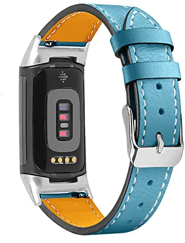 AISPORTS Lederband Kompatibel mit Fitbit Charge 5 Strap für Damen Herren, Weiches Atmungsaktives Leder Sportarmband Metall Klassisches Schnallenarmband Ersatzband für Fitbit Charge 5 Activity Tracker