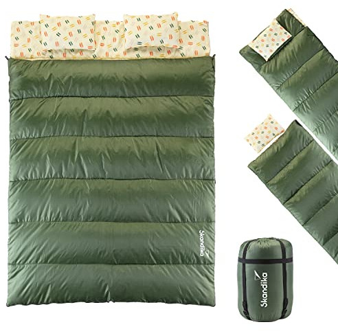 Skandika Schlafsack Iceland Double | XXL Doubleschlafsack mit Polycotton-Innenfutter für Erwachsene, trennbar, Doppelschlafsack, bis 3°C, 220 x 150 cm | Winter Outdoor Camping Wandern (dunkelgrün)