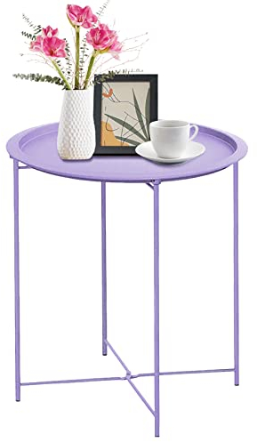 Garden 4 you End Table Outdoor Side Table, Small Patio Table Metal Side Table, Round Folding Side Table, for Outdoor and Living Room,Purple