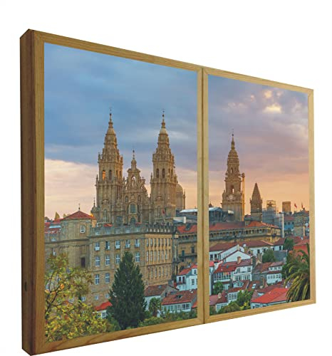 CCRETROILUMINADOS Finestre false con luce a led vista sulla Cattedrale di Santiago de Compostela 70 x 90 cm