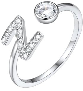 SILVERCUTE Silber 925 Offener Ring mit Zirkonia Buchstaben Damen Initiale Z verstellbar Statement Ring Finger Schmuck Accessoire für Valentinstag Weihnachten