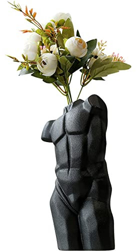 WAYUTO Männlicher Körpervasen, Keramik, Blumenvase, Mann, Körperform, einzigartige Schreibtischvase, männliche Form, Skulptur, moderne Kunstdekoration für Zuhause, Schwarz