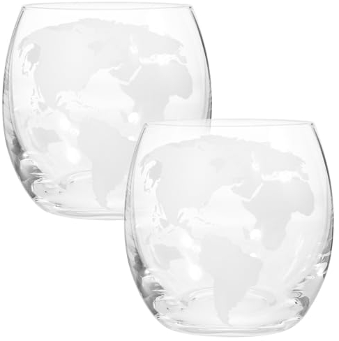 UPKOCH 450 Ml Clear Glass Water Cup Set 2PCS World Map Design Whiskygläser Kristallbrillen Kaffeetassen Sommer Wasser Tumbler Fiesta Und Cinco de Mayo Partyzubehör