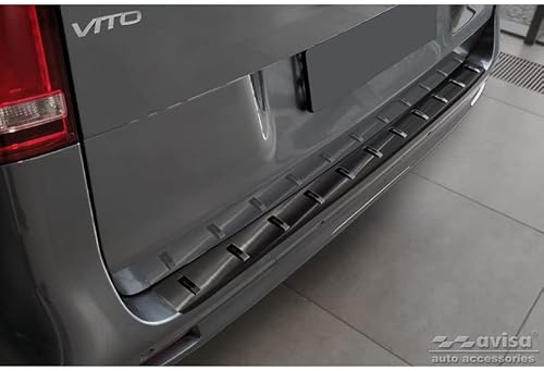Avisa Edelstahl Heckstoßstangenschutz STRONG EDITION passgenau | kompatibel mit Mercedes Vito / V-Klasse 2014-2019 & Facelift 2019- (mit Heckklappe) - Schwarz - Lange Version