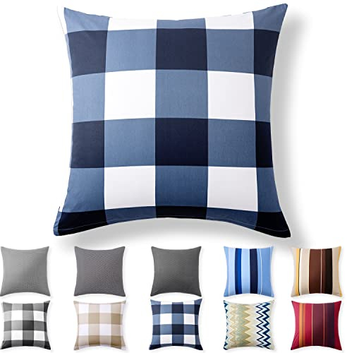 Alreya Renforcé Kissenbezug 80 x 80 cm - 100% Baumwolle mit YKK Reißverschluss, Superweicher Kopfkissenbezug 80x80, Kissenhülle, Blau Kariert, nur Kissenbezug