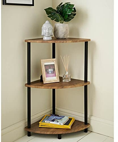 Homme Concept - 3 Tier Walnut Corner Shelf with Storage, Side Table, Nightstand, Corner Shelves Shelving for Living Room, Hallway, Bedroom, Home Office, Home Décor Norsk Industrial Design