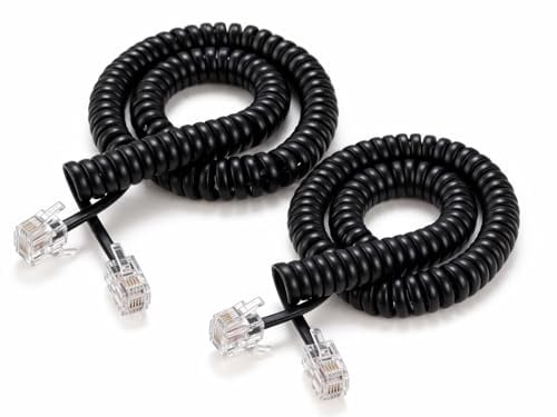 Cavo Telefonico Spirale RJ9 4P4C 2,1m per Cornetta Telefono Fisso – [2 Pezzi] Filo Ricambio Universale Nero per Telefoni Casa Ufficio Call Center - Prometeo Electronics
