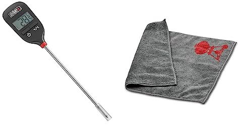 Weber 6750 Digitales Taschenthermometer, Grillthermometer mit Sofortanzige & 17689 Mikrofasertuch, Reinigung, polieren, grau, 25.0 x 6.0 x 9.0 cm