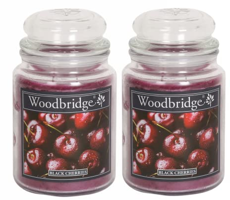 Woodbridge Große Duftkerze im Glas mit Deckel | 2er Duftkerzen Set Black Cherries | Duftkerze Kirsche | Kerzen lange Brenndauer | Raumduft für Zuhause | Kerze 2 Docht