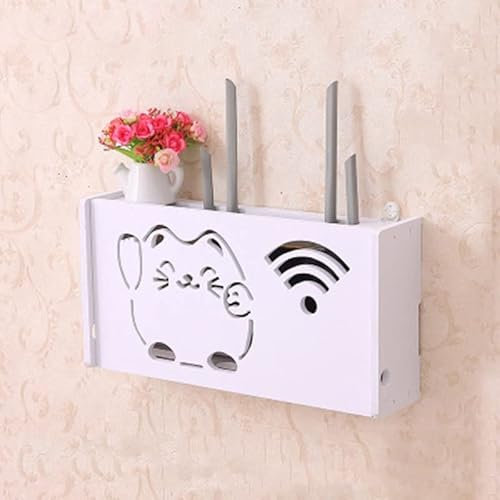 Wifi Router Storage Box Mensola da parete Mensola TV Set-Top Rack, Mensola portaoggetti a parete per decorazione da parete decorazione camera da letto, bianco - B-Kitty stile