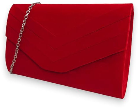 fi9 Women's Stylish Suede Envelop Style Bridal Wedding Evening Clutch Party Purse Hand Bag (Red)