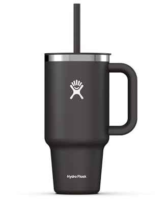 HYDRO FLASK - Travel Tumbler - Thermobecher 946 ml (32 Oz) mit verschließbarem Press-In-Strohhalmdeckel - Edelstahl - Doppelwandige Vakuumisolierung - Spritzwassergeschützter Deckel - Black