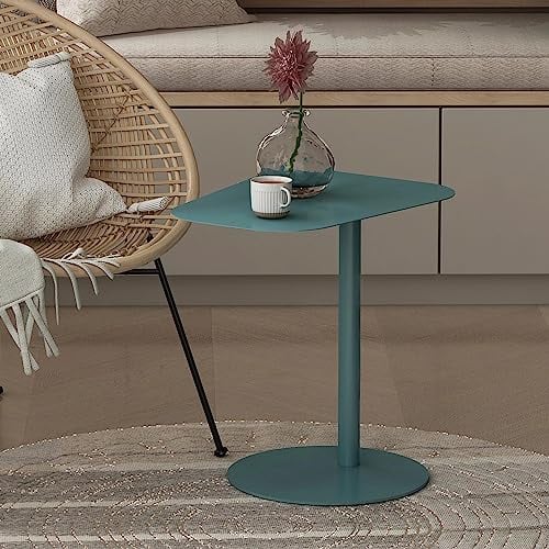 [en.casa] Mesa Auxiliar Nastätten Trapezoidal para Sala Terraza Práctica Mesilla de Noche Apta para Interior/Exterior Mesa de Café Metal 50 x 50 x 38 cm - Azul Mate