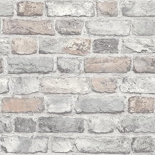 SOPHIE LAURENCE Brick Wallpaper Textured Thick Realistic Rustic 3D Stone Wall Effect - Chimney Breast Feature Wall Wallpaper (Sample, Pastel)
