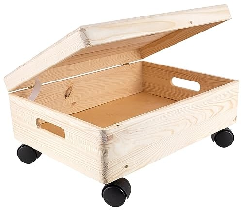 Creative Deco XL Große Holzkiste mit Deckel und Rollen | 40x30x14 cm (+/-1cm) | Erinnerungsbox Baby Holzbox mit Deckel Unlackiert | mit Griffen | Leicht zu transportieren | ROH & UNGESCHLIFFEN