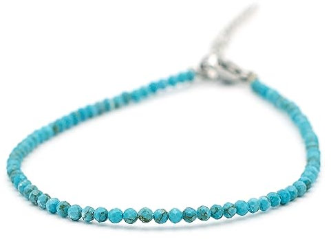 Miracles Minéraux Bracelet perle ronde facettée 2 mm / 4 mm, pierre naturelle, création artisanale française, plus de 50 choix (2 mm acier inox, turquoise reconstitué)