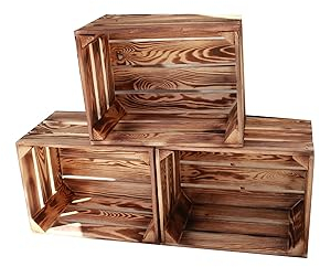 Teramico Geflammte Holzkisten Weinkisten Obstkisten mit Mittelbrett/Zwischenbrett Ablage für Aufbwahrung Schuhregal (40er / 3er Set, Ohne Ablage)