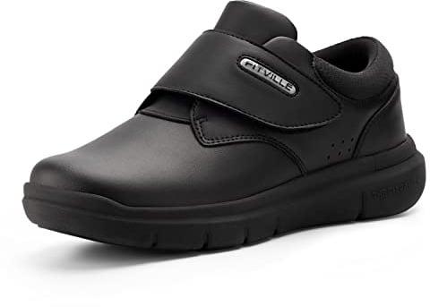 FitVille Men's Extra Wide Fit Leather Shoes, Walking Shoes with Hook & Loop Straps - EasyTop Deluxe Dress Shoes V4 X-Wide 13 UK Black