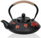 Bouilloire à Thé, 0,9 L En Fonte Rouge Motif Cerise Orientale Type Crochet Droit Bec Verseur Théière Pour la Maison Noir