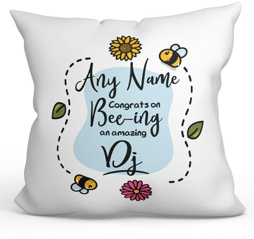 Mugffins Personalisierte Kissen mit Füllung mit Spruch für DJ - Auf Englisch - Thanks for Beeing - 40 x 40 cm - Individuell Anpassbar Geschenk fue Mitarbeiter